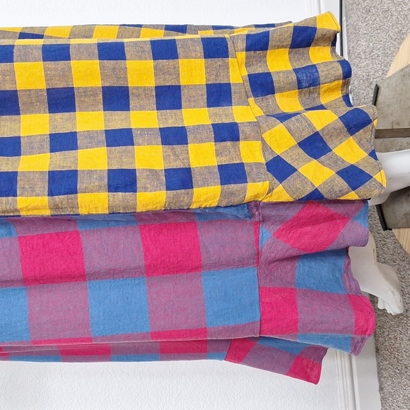 Urban Outfitters Retro Bohemian Anna Linen Blend Mixed Plaid Midi Wrap Dress S - Picture 10 of 12